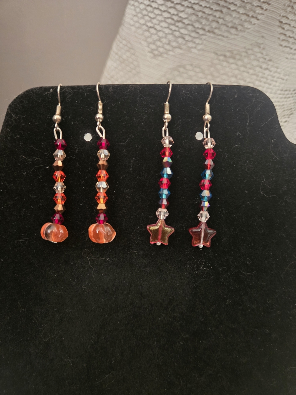Handmade Orange & Pink Beaded Dangle Earrings